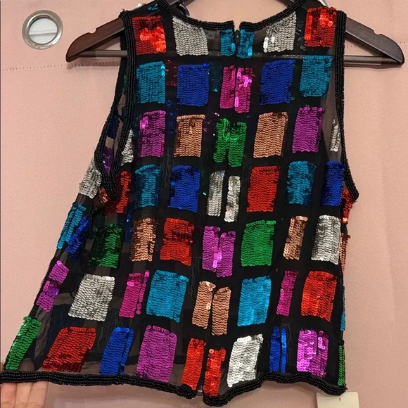 Multicolor Vintage Sequin Sleeveless Blouse - Picture 8 of 13